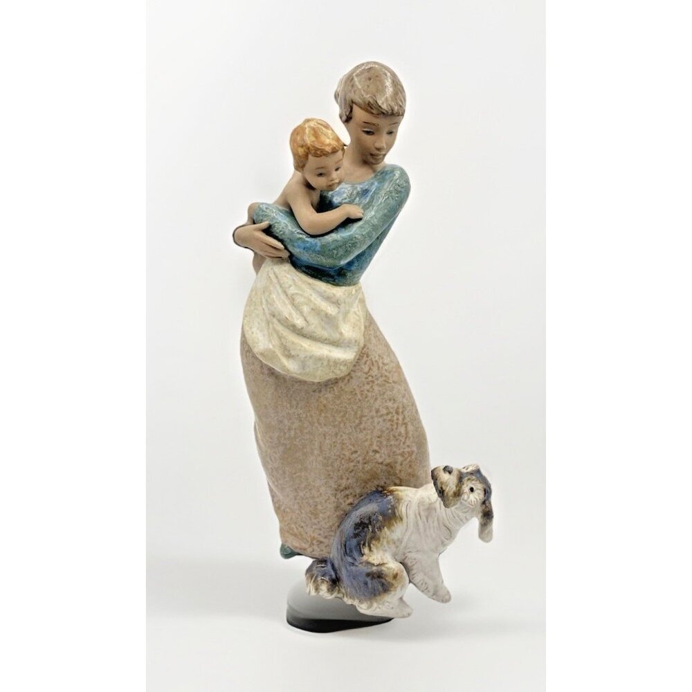 Lladro Jealous Friend #2187 Gres Finish Figurine Made In Spain Mother Child Dog